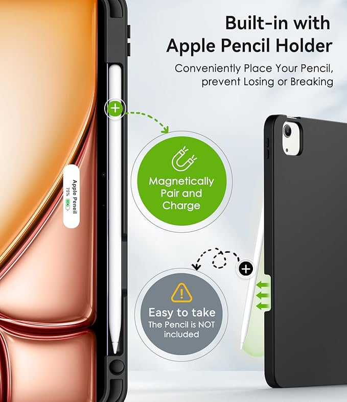 Case for iPad Air 11-inch M3/ M2 (2025/2024) iPad Air 5th/ 4th Generation 10.9'' (2022/2020) iPad Pro 11 (4th/3rd/2nd/1st Gen) Multi-Angle Stand Cover with Pencil Holder Yellow Flower