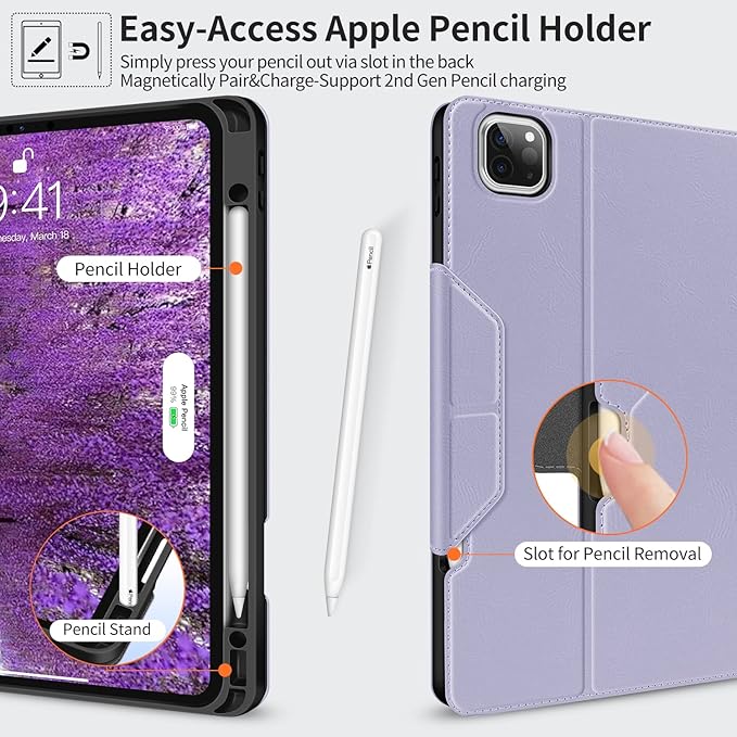H HOLIMET Case for iPad Pro 12.9 2022 6th/5th/4th/3rd Generation 2021 2020 2018 Shockproof Folio Cover with Pencil Holder Auto Sleep Vegan Leather Purple