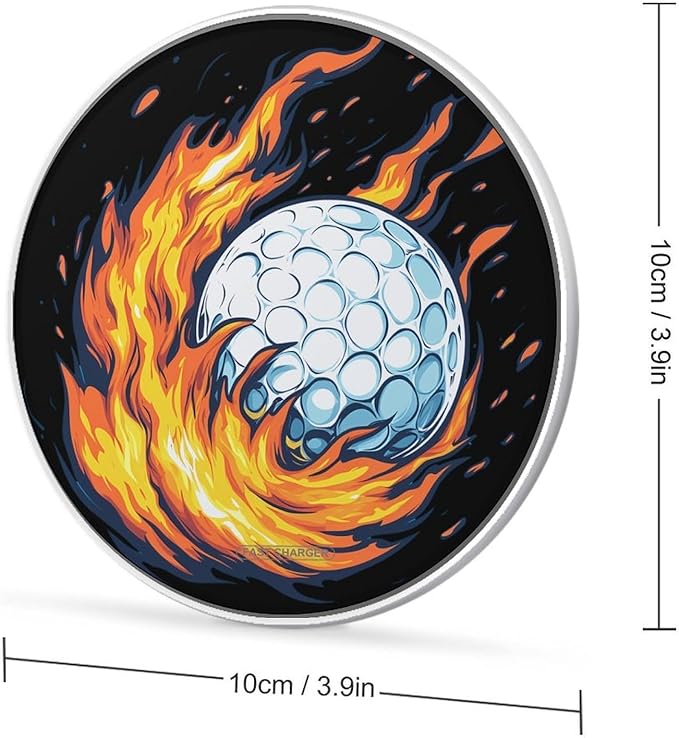 Golf Ball with Flames Phone Charger Magnetic Charging Pad Anti-Slip with USB Cable