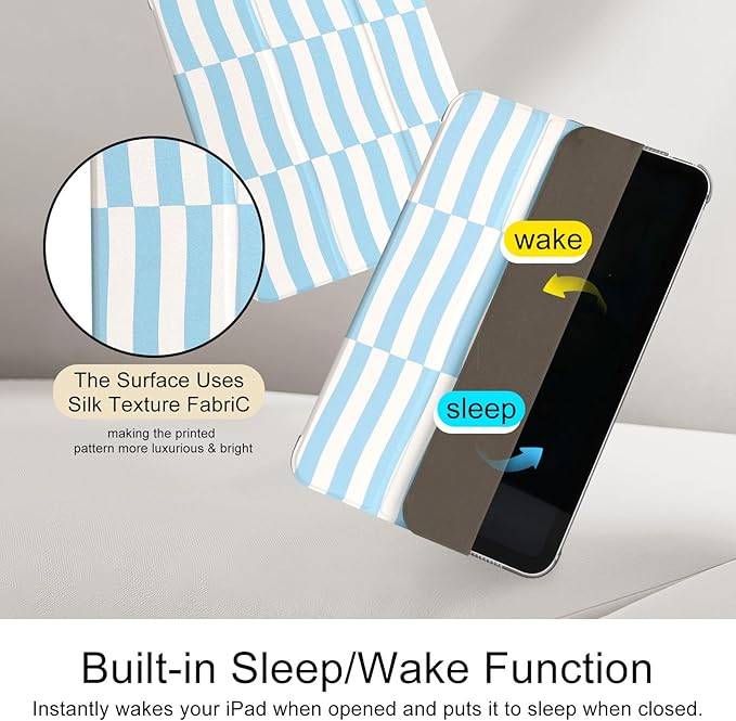 case for ipad 11th Generation11 Inch 2025 (A16 Chip) &amp 10th Gen 10.9 Inch 2022 - Slim Scratch-Resistant Hard PC Translucent Back Shell Smart Cover Wake/Sleep FunctionBlue Irregular Stripes