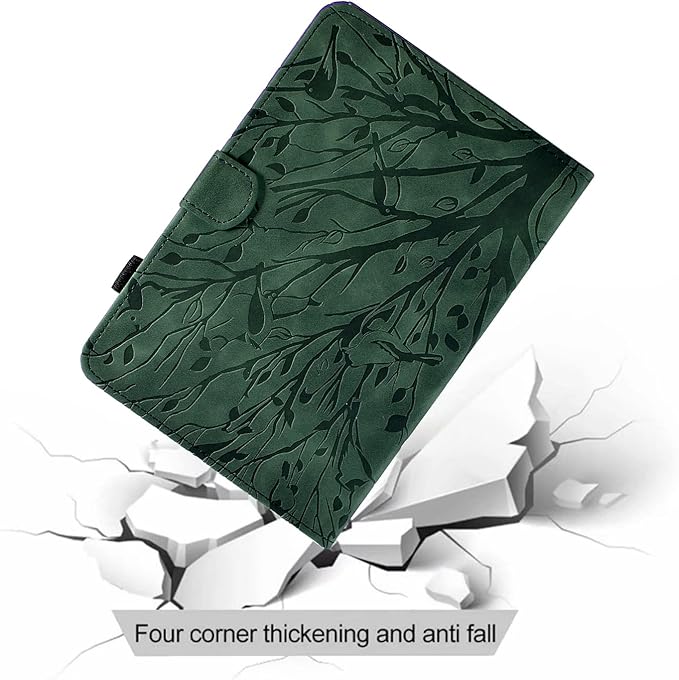 for Amazon Kindle Fire HD 8 &amp Fire HD 8 Plus Case (12th/10th Generation 2024/2022/2020) 8 UUcovers Embossed Magneic Smart Cover with Stand/Pencil Holder [Auto Sleep/Wake] Green Lucky Tree