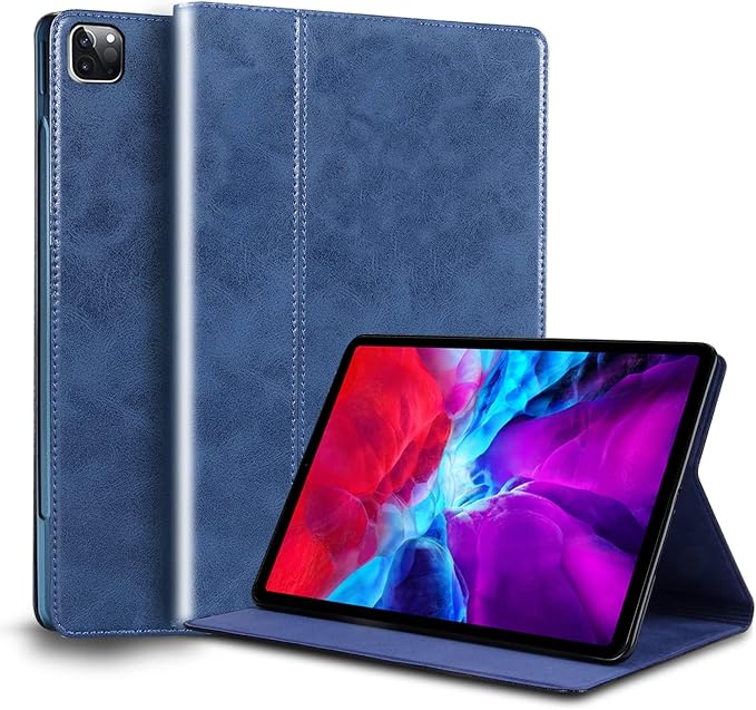 for Ipad Pro 12.9-inch 6th/5th/4th/3rd Gen Case 2022/2021/2020/2018 Genuine Leather Cover ProtectiveAuto Wake/Sleep.Blue