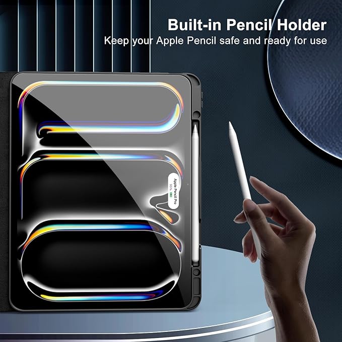 MoKo for iPad Pro 13 Inch Case with Keyboard (M4 2024) iPad Pro 13 Case with Pencil Holder Detachable Wireless Keyboard - Multi-Touch Trackpad - 7 Colors Backlight Multi Stand Black
