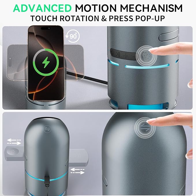 3-in-1 Wireless Charging Station with Bluetooth 5.3 Speaker Qi2 Certified MagSafe &amp Rotating Charger with Ambient Light for iPhone iWatch AirPods Suitable for Home Office and Outdoor 20W Adapt