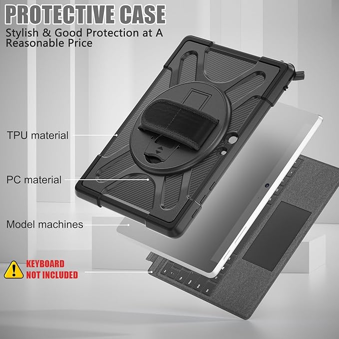 ZenRich Case for Microsoft Surface Go 4/3/2/1 10.5-inchProtective Case for Surface Go 4/3/2/1 with 360 Rotating Kickstand/Hand Strap Heavy Duty ShockproofCompatible with Type Cover Keyboard