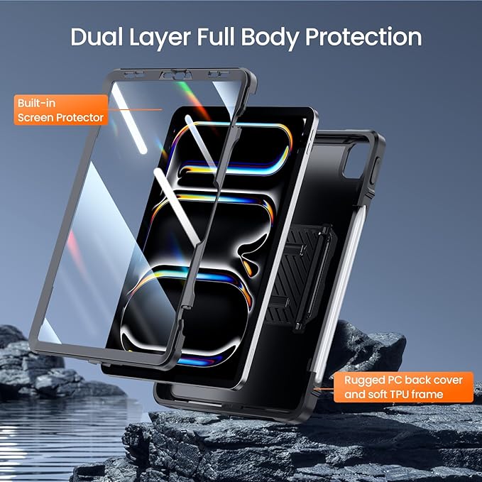 ZtotopCases for iPad Pro 13 Inch Case (M5/M4) 2025/2024Pro 12.9 Inch 6th/5th/4th Generation 2022/2021 Full Body Protective Rugged Cover with [Pencil Holder+Screen Protector] for iPad Pro 13Black