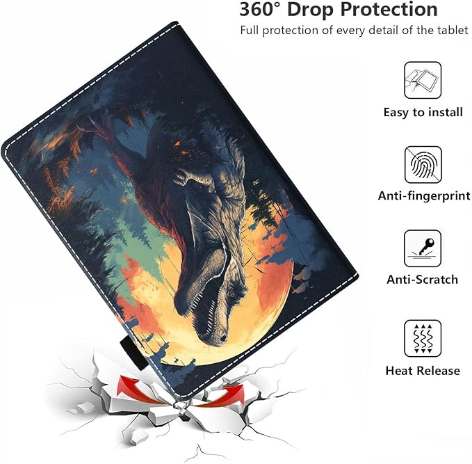 Case for All-New Amazon Kindle Fire HD 10 &amp 10 Plus Tablet 10.1 (13th/11th Generation 2023/2021 Release) - PU Leather Folio Case with Smart Auto Wake/Sleep Dinosaur