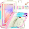 HXCASEAC Case for Galaxy Tab S10 lite / S10 FE / S9 FE 10.9 Inch Shockproof | 360° Rotating Stand | S Pen Holder | Screen Protector | Shoulder Strap | Samaung S10 Lite Tablet Case Kids Rainbow Pink
