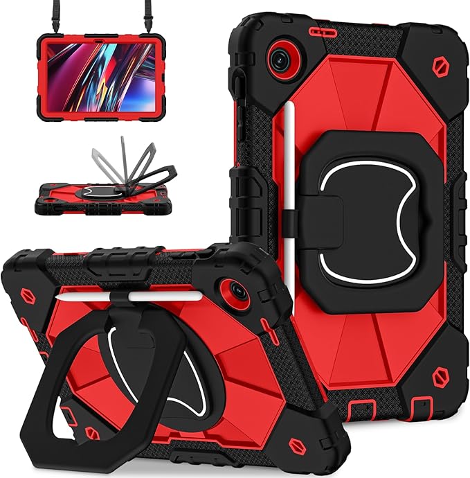 for T-Mobile Revvl Tab 2 Case 10.1 Inch 2025 Shockproof Cover for Revvl Tab 2 5G Tablet Case Kids with 360° Rotating Handle Stand Pen Holder Shoulder Strap Black Red