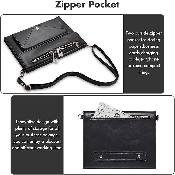 Dteck Case for iPad Air 13 (M2) 2024/iPad Pro 12.9 inch 6th/5th/4th/3rd GenerationPremium PU Leather Folio Stand Cover Pencil Holder Zipper Pocket Strap Shockproof Protective Business CaseBlack