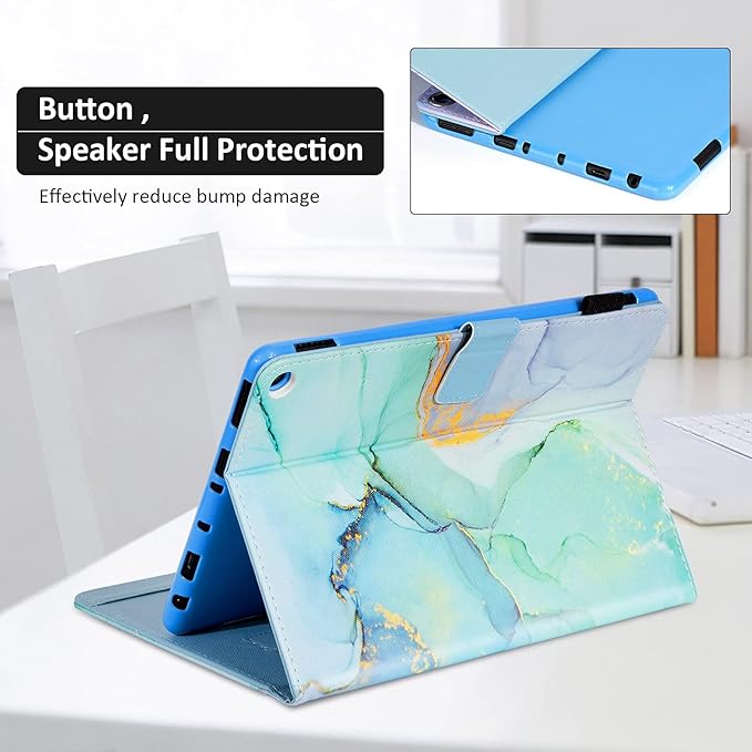 Dteck Case for All-New Fire HD 10 &amp HD 10 Plus Tablet (2021 Release 11th Generation) - Multi-Angle Folio Stand Premium Embossed Leather Protective Smart Cover with Auto Wake Sleep Green Marble