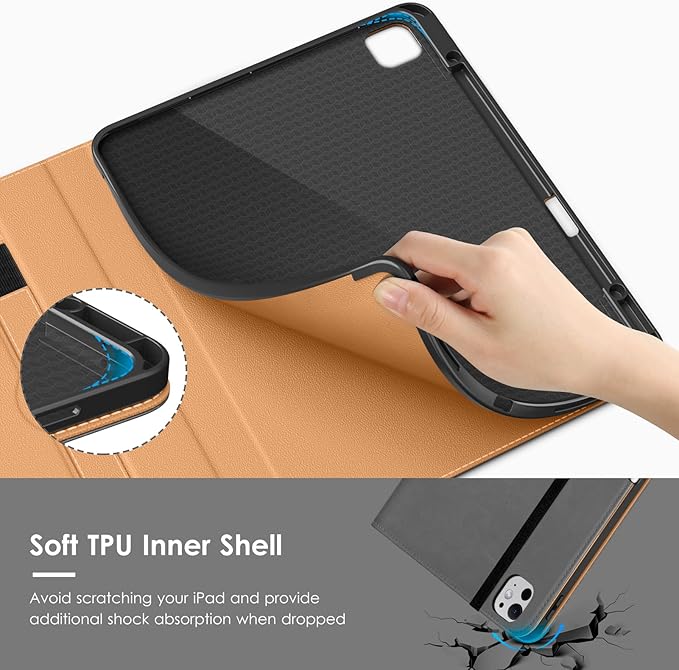 VIKESI Case for iPad Pro 13-inch M5 or M4 Released in 2025 or 2024 Leather Stand Cover with Apple Pencil Holder Auto Wake/Sleep Multiple Viewing Angles Built in Hand Strap &amp PocketGrey