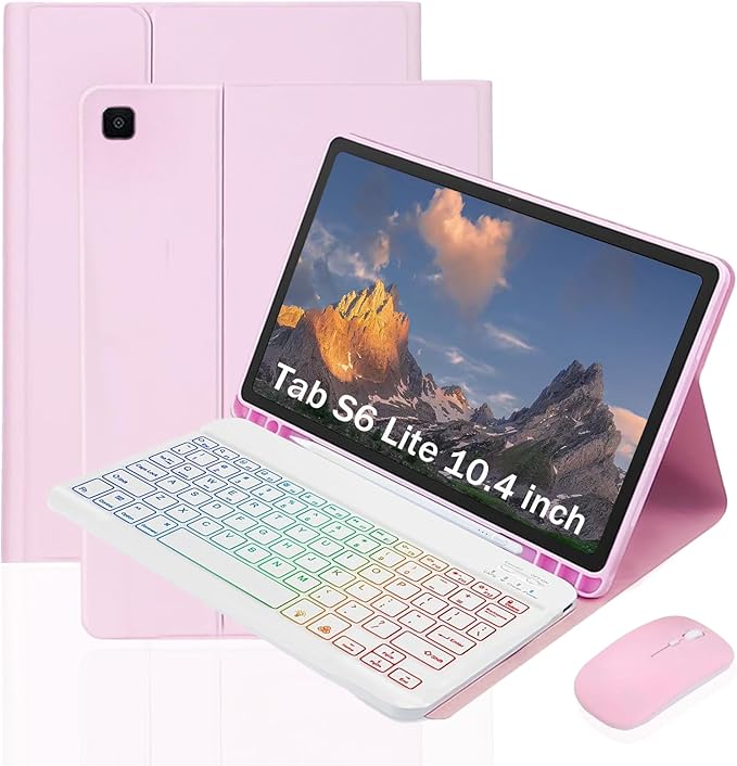 Keyboard Case for Samsung Galaxy Tab S6 Lite 10.4-inch Ultra-Thin Protective Keyboard Case-3-Color Backlight Detachable Keyboard with S Pen Holder and Mouse Ideal for Travel and Mobile Office