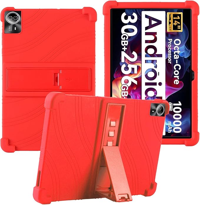 for Urao G140L 14 Inch Tablet CaseBOVUGAC Soft Silicone Adjustable Stand Shockproof Kids Friendly for Higrac G140L 14 Tablet(Red)