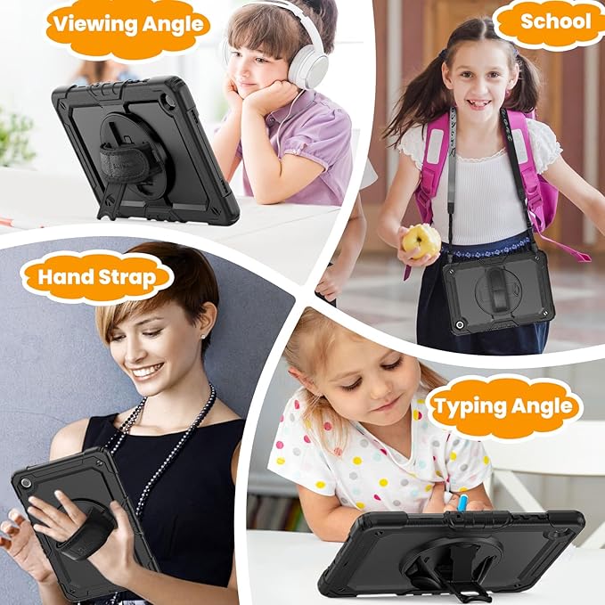SEYMAC stock Case for Samsung Galaxy Tab A11+ Plus 11'' Full-Body Drop Protection Case with Screen Protector Pencil Holder [360° Rotating Hand Strap] &ampStand Black