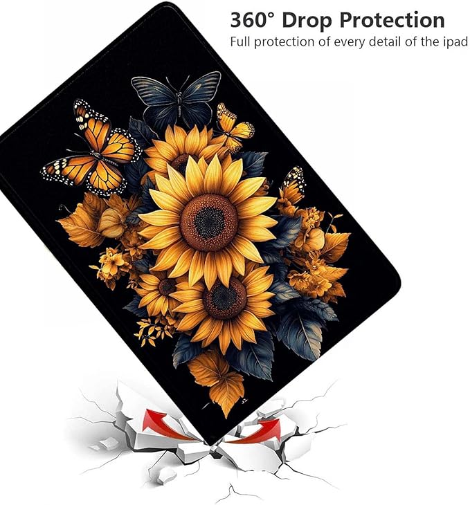 Case for Samsung Galaxy Tab A11 / Tab A9 8.7-Inch 2025/2023Slim Protective LeatherAuto Wake/SleepAdjustable Viewing Angle Stand.Sunflower Butterfly