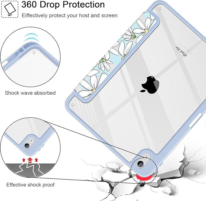 May Chen Case for iPad Air 13 Inch M4 2026 M3 2025 M2 2024 [Built-in Pencil Holder] Shockproof Cover with Clear Transparent Back Shell Auto Sleep/Wake Cover Heart Rabbits