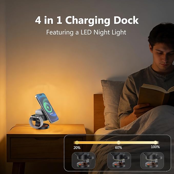 3-in-1 Wireless Charging Station Magnetic Charging Stand for iPhone air pods and Apple Watch Portable Fast Charger for Travel Home Office