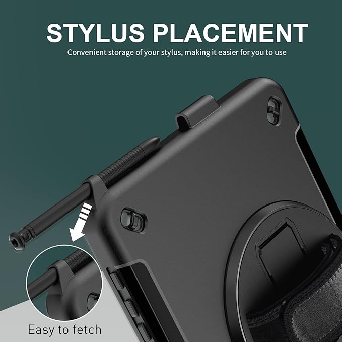 Junfire Shockproof Case for Samsung Galaxy Tab Active5 Pro 2025/ Active4 Pro 2022 Heavy Duty Rugged Case with Screen Protector/Hand Strap/360°Rotating Stand/Shoulder Belt/Pencil Holder Black