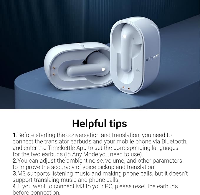 Timekettle M3 3 in 1 Language Translation Earbuds43 Languages &amp 96 Accents Offline Translator No Subscriptionfor Exploring Expat Life Freely APP Compatible with iOS &amp Android