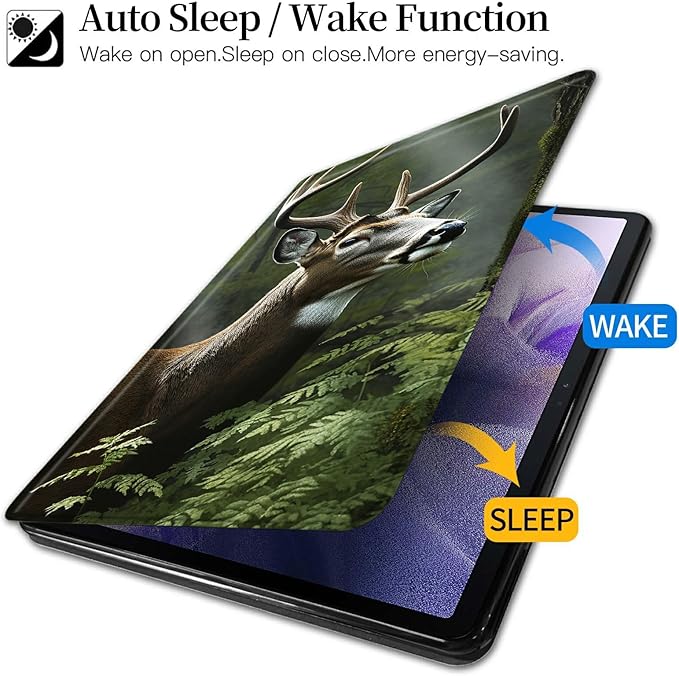 Case for Kindle Fire HD 8 Tablet (8th/7th/6th Generation 2018/2017/2016 Release) Deer Tree in Woodland Theme 360 Degree Rotating Stand Protective Cover with Auto Sleep/Wake for HD 8 Tablet