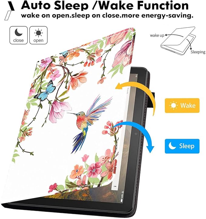 Case for Amazon Fire HD 10 &amp Fire HD 10 Plus Tablet (11th Generation 2021 Release) - Premium PU Leather Cover with Auto Sleep Wake Hummingbird