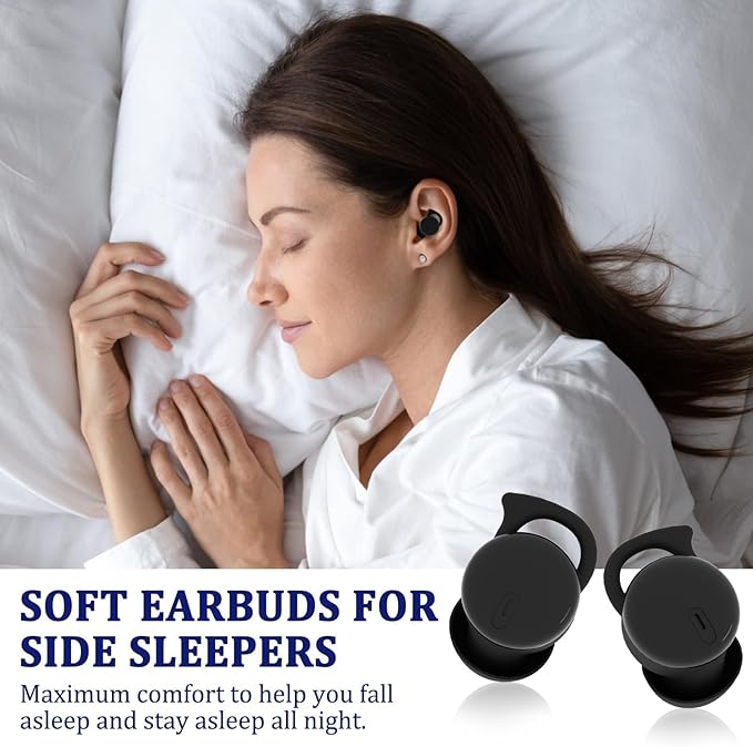 Invisible Sleep Headphones Sleep Earbuds for Side Sleepers Mini Noise Blocking Sleep Earphones Bluetooth 5.3 Wireless Earbuds for Sleeping Working Black