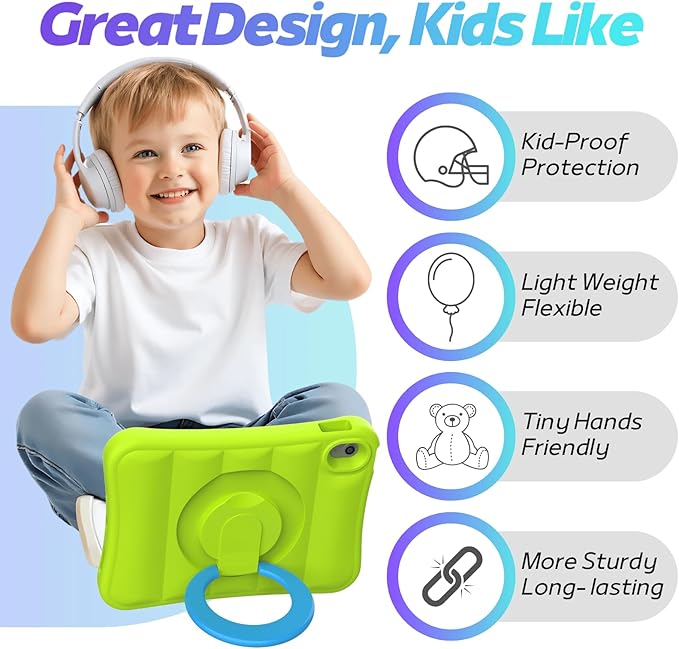 MRWHO Kids Case for iPad (A16) 11th Generation 11 inch 2025/ 10th Generation 10.9 inch 2022 - Sturdy Lightweight Flexible Shockproof Rotating Stand Handle Girls Boys Cover for iPad 11 10 Gen Green