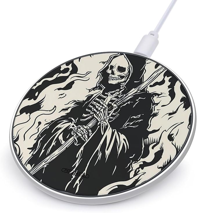 Grims Reapers Scythe Fast Portable Charger 10W Funny Graphic Phone Charging Pad with USB Cable