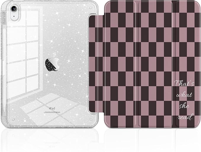TWOLSKOO Sparkly Case for iPad Pro 11 inch (M5 2025 / M4 2024) Glitter Hard Acrylic Back with Pencil Holder Slim Trifold Stand Folio Cover Auto Sleep/Wake Checkered Pattern
