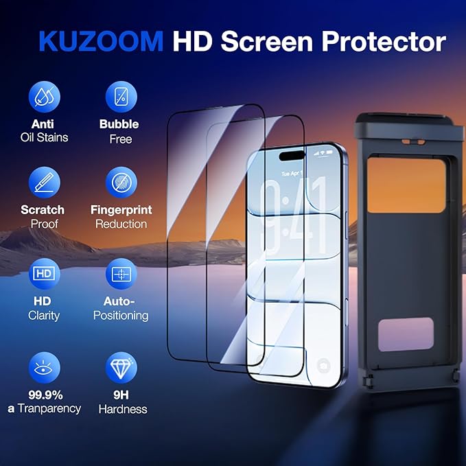 2 Pack HD Screen Protector for iPhone 17 Air [6.5 Inch] High Definition Clarity 9H+ Tempered Glass Shatterproof Anti-Scratch Protective Film with Auto-Alignment Installation Frame