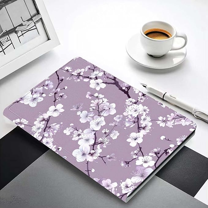 Case for Samsung Galaxy Tab A11/A9 8.7 Inch 2025/2023 CaseSlim Lightweight PU Leather Cover with Auto Wake/SleepAdjustable Viewing Angles.Purple Cherry Blossoms