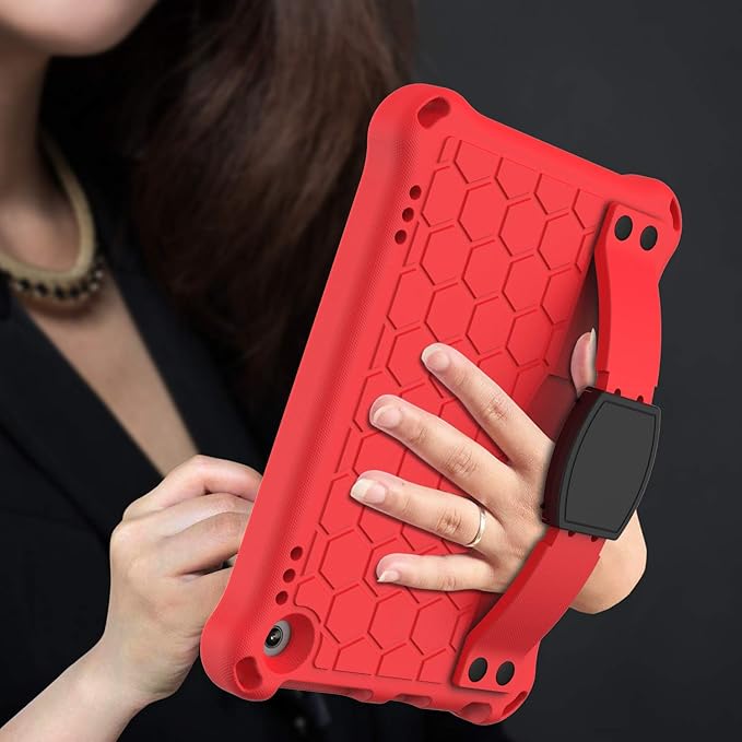 Bumper Case for Fire HD 8/Plus 10th Gen (2020 Only) Techcircle Shockproof Hand Belt Stand Cover Kids EVA Foam Honeycomb Protective Case with Shoulder Strap Handle Light Cover Red