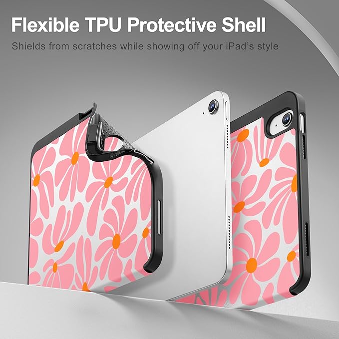 May Chen for iPad (A16) 11th Generation Case 11 Inch 2025 iPad 10th Gen Case 2022 10.9 inch Trifold Stand with Auto Wake/Sleep Soft TPU Protective Stand Back Cover Groovy Flower
