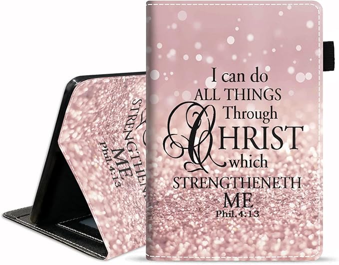 Case for All-New Kindle Fire HD 10/Fire HD 10 Plus Tablet 10.1 inch (11th Generation 2021 Released) - Glitter Quote Bible Verse Phil 4-13 Design Slim PU Leather Cover with Auto Sleep Wake