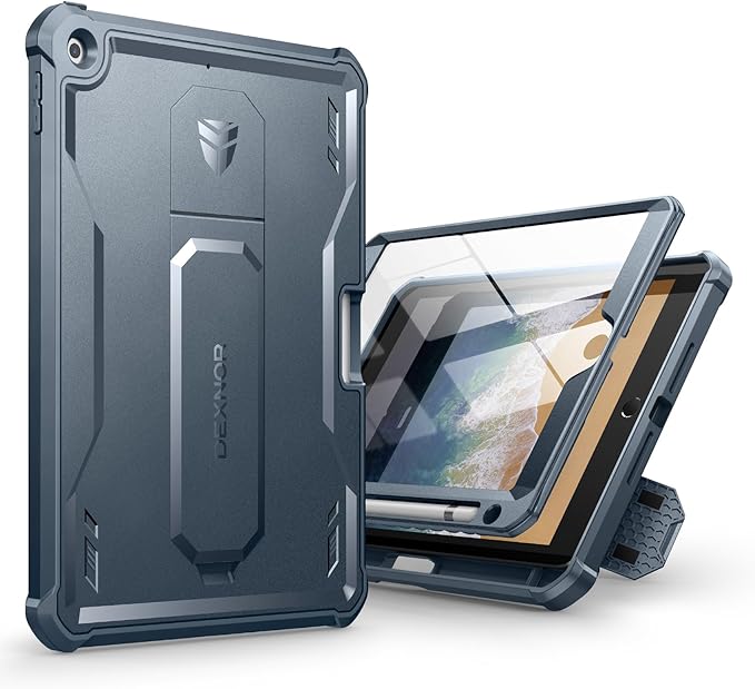Dexnor for iPad 9.7 Inch 6th /5th Generation(2018/2017) [Built in Screen Protector &amp Kickstand] with Pen Holder Heavy Duty Shockproof Full Body Protective Cover for iPad 6th Generation Case-Blue