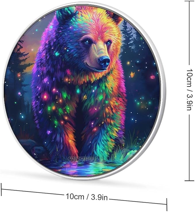 Colorful Bear Forests Wireless Charger Anti-Slip Wireless Charging Pad Slim Charger Mat for Men Women