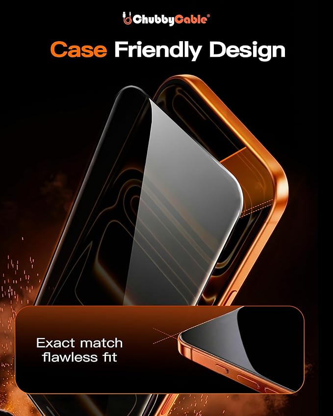 chubbycable 2PCS ChubbyShield Ultra for iPhone 17 Pro 360 Privacy Screen Protector Anti-spy Screen Protector Privacy Glass with Ultra-easy Install Box Auto Dust-Elimination &amp Bubble Free