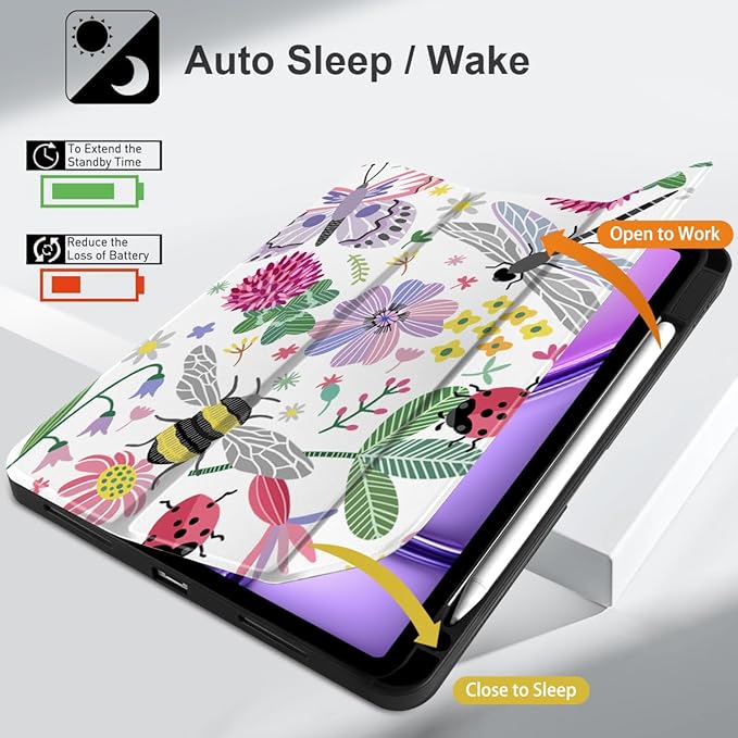 DONGKE for iPad Air 11 Inch Case M4 2026 / M3 2025 / M2 2024 &amp iPad Air 5th 2022 / 4th Gen 2020 10.9 Inch Ultra Thin Soft TPU Back Cover with Pencil Holder Support Auto Wake/Sleep Dragonfly