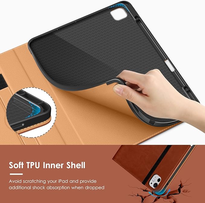 VIKESI Case for iPad Pro 13-inch M5 or M4 Released in 2025 or 2024 Leather Stand Cover with Apple Pencil Holder Auto Wake/Sleep Multiple Viewing Angles Built in Hand Strap &amp PocketBrown