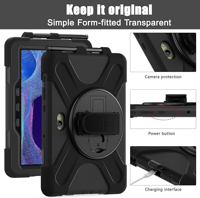 DreamerX for Samsung Galaxy Tab Active5 Pro 2025/Active 4 PRO/Active PRO 10.1 Case Heavy Duty Rugged Shockproof Drop Protection Cover with 360 Rotating Stand Handle Hand Strap Shoulder Strap Black