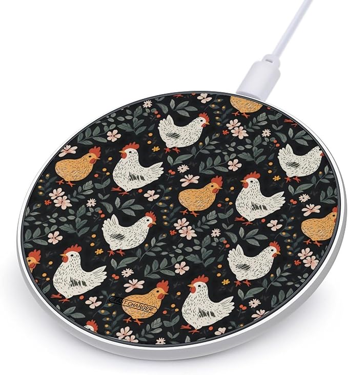 Rustic Chicken and Floral Wireless Charger Anti-Slip Wireless Charging Pad Slim Charger Mat for Men Women
