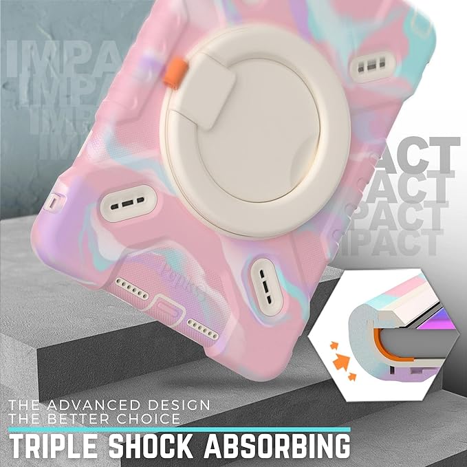 PEPKOO Triple Shockproof Case for iPad 9th/8th/7th Generation 10.2 inch 2021/2020/2019 Air 3rd Generation 10.5” Rugged Kid Cover with Pencil Holder/Handle Kickstand/Shoulder Strap Colorful Pink