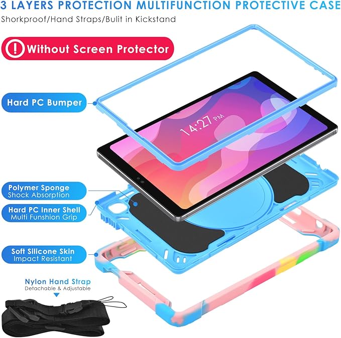 DETUOSI Case for Samsung Tab A7 Lite 8.7 inch 2021 Release SM-T220/T225/T227u Shockproof Protective Cover for Galaxy Tab A7 Lite 8.7 inch (360°Rotatable Stand &amp Shoulder Strap) Camouflage Blue