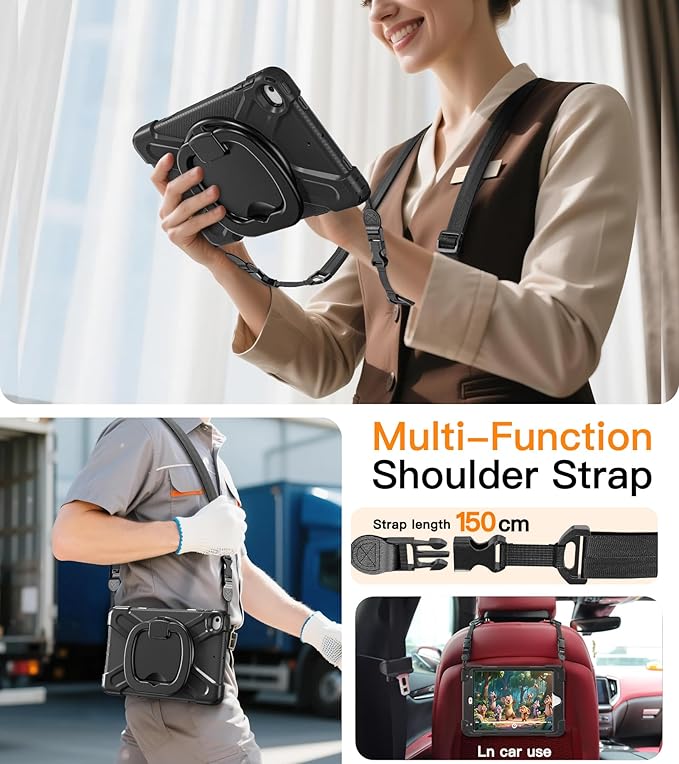 BATYUE for iPad mini 5/4 7.9 Inch Case (2019/2015) Military-Grade Heavy Duty Case with 360° Kickstand Detachable Shoulder Strap &amp Pencil Holder for Office School &amp Travel - Black