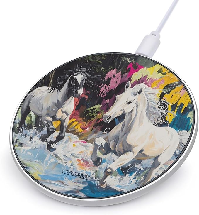 Running Horses Artistic Fantasy River Phone Charger Magnetic Charging Pad Anti-Slip with USB Cable