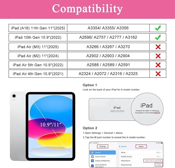 Soke Case for iPad (A16) 11th Generation 11-Inch 2025 /10th Generation 10.9-Inch 2022 with Screen Protector and Multi-Angle Kickstand Rugged Full Body Heavy Duty Protective Cover - HotPink Blue