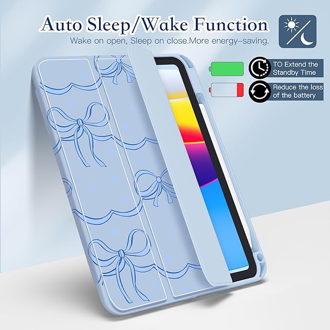 CISSOOK Case for iPad (A16) 11 inch 2025 &amp 10.9 inch iPad 10th Generation 2022 3D Pattern Slim Lightweight Protective Cover with Stand Auto Wake/Sleep Function Blue Bow