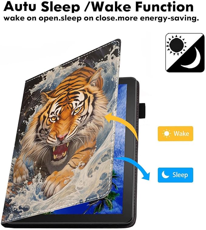 Case for Amazon Fire HD 10/HD 10 Plus Tablet 10.1 (13th/11th Generation 2023/2021 Release) Slim PU Leather Cover with Card Slot &amp Auto Wake/Sleep - Tiger