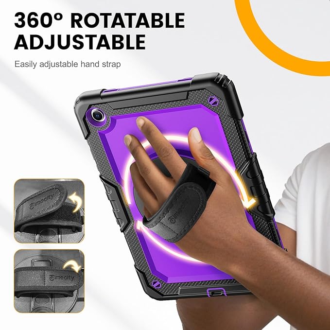Timecity Case for Samsung Galaxy Tab A11+ Plus / A9+ Plus 11 Inch - Heavy Duty Protective Cover with Screen Protector Rotating Stand Shoulder Strap &amp Pencil Holder | Kids-Friendly (Purple)